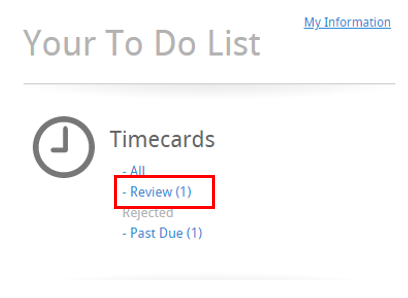 Review timecard home screen