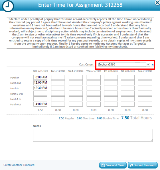Image of timecard