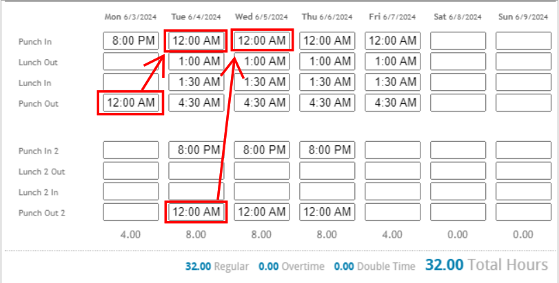 Creating an Overnight Shift WebCenter Timecard