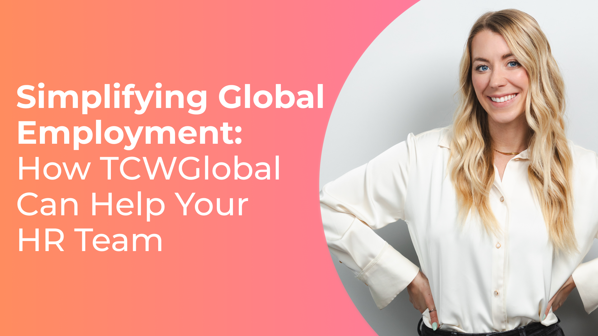Woman with a blue shirt looking into the camera. There is an blue caption that says Understanding the Secrets of Global Payrolling
