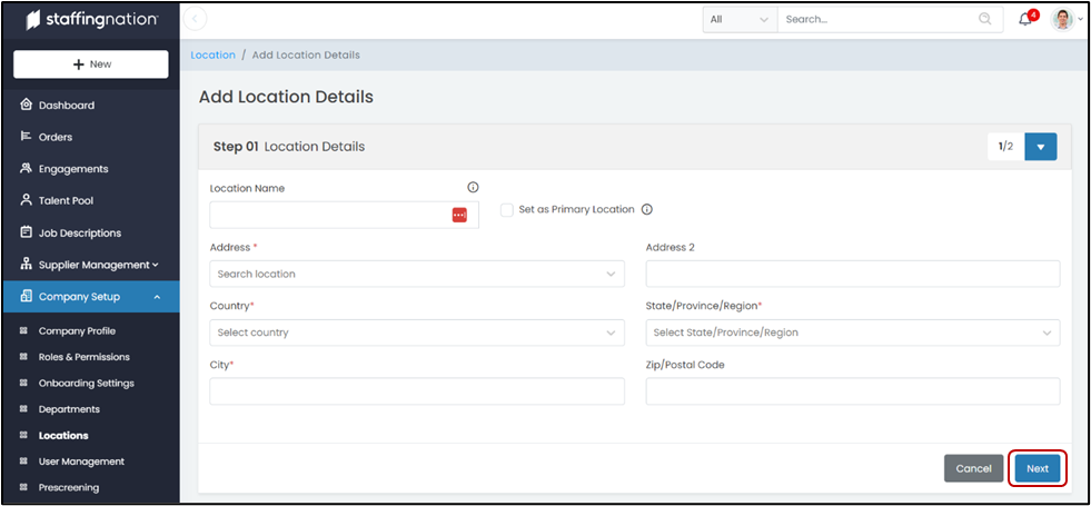 StaffingNation Add Location Details Step 2