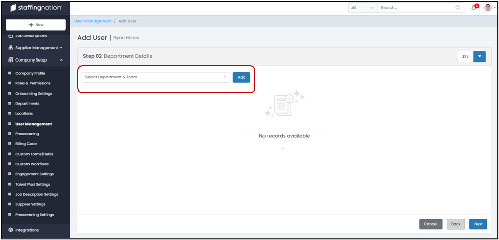StaffingNation Add User Step 2