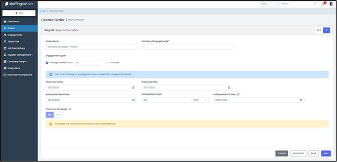 StaffingNation Create Order form Step 2