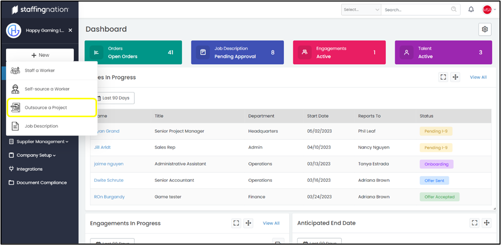 Create Order, Outsource a Project