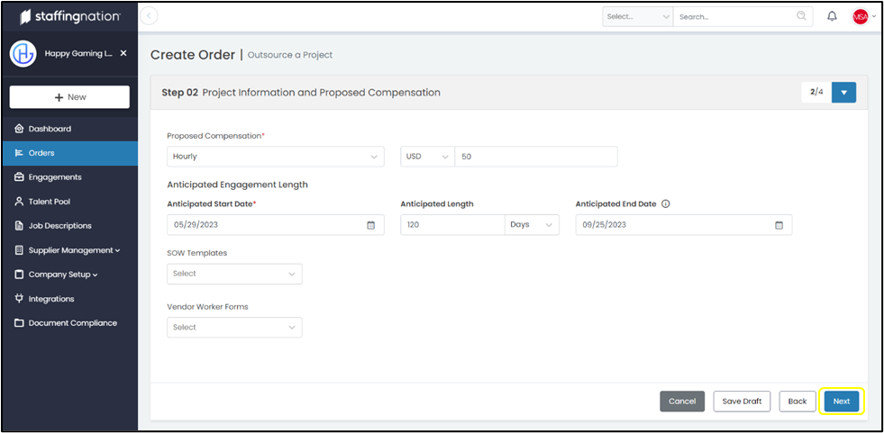 Create Order Step 2