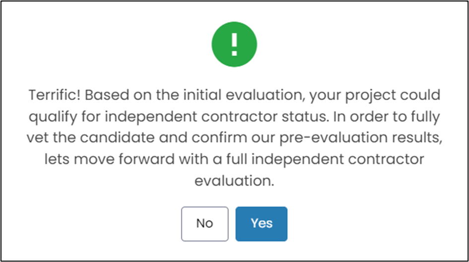 Independent contractor success screen