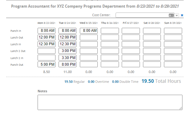 WebCenter timecard screen