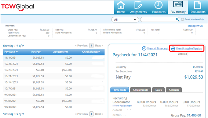 WebCenter View Printable Paycheck